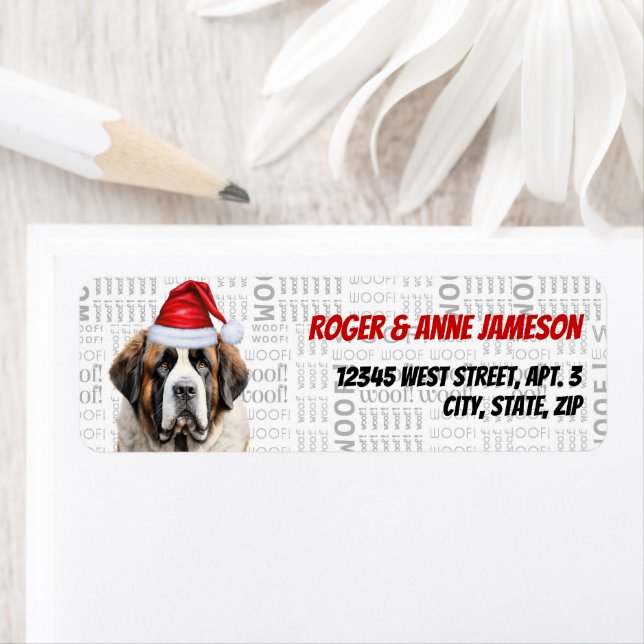 Cute Christmas Saint Bernard Dog Return Address (Insitu)