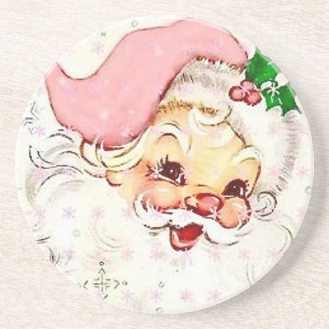 Cute Christmas Santa With Pink Hat Getränkeuntersetzer (Vorne)