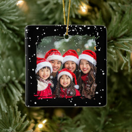 Cute Christmas Snow Family Photo Keramikornament