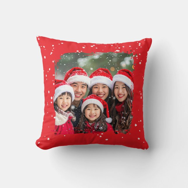 Cute Christmas Snow Family Photo Kissen (Vorderseite)