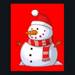 Cute Christmas Snowman Poster<br><div class="desc">A cute Christmas snowman who is kind of chubby and jolly wearing a striped scarf and a red christmas hat. Festive and fun.</div>