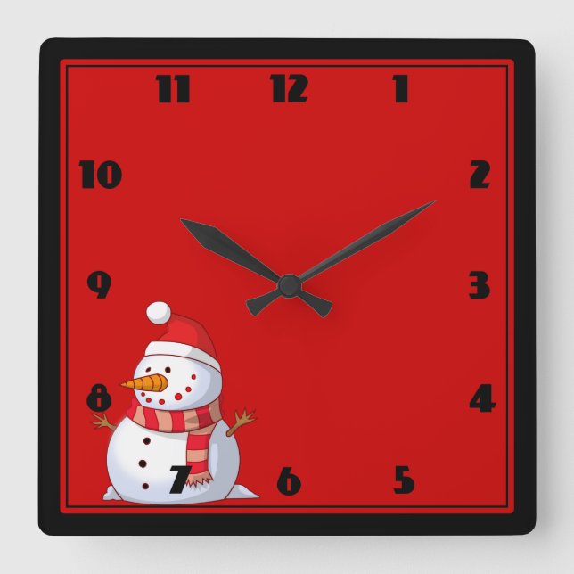 Cute Christmas Snowman Quadratische Wanduhr (Vorderseite)