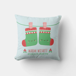 Cute Christmas Socks Warm Wishes Room Decor Kissen