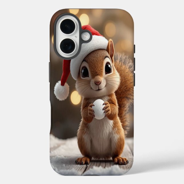 Cute Christmas Squirrel iPhone 16 Case (Rückseite)