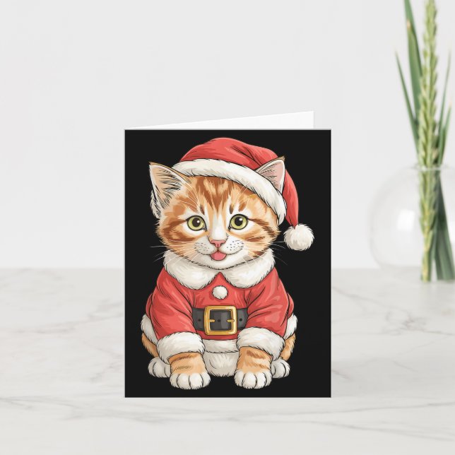 Cute Christmas Tabby Cat Santa  Karte (Vorderseite)