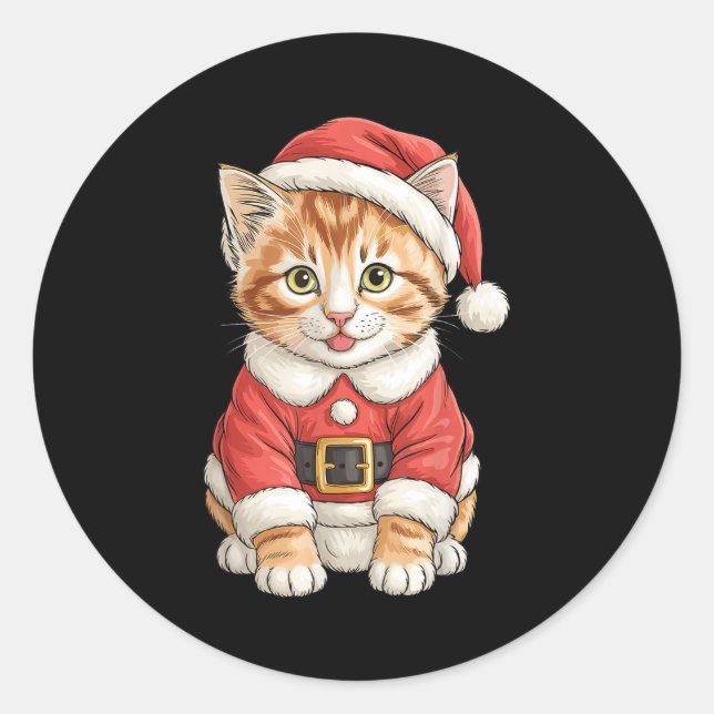 Cute Christmas Tabby Cat Santa  Runder Aufkleber (Vorderseite)