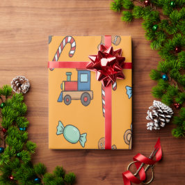 Cute Christmas Teddy Bear and Toy Train Geschenkpapier