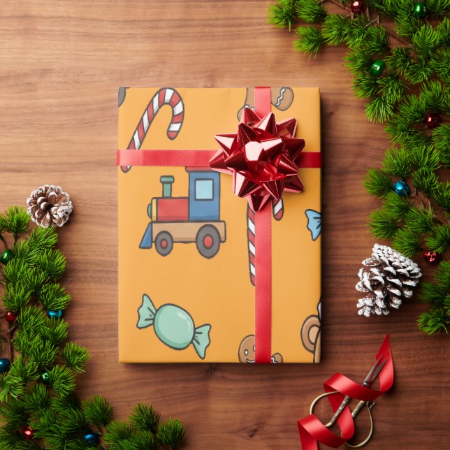 Cute Christmas Teddy Bear and Toy Train Geschenkpapier (Feiertagsgeschenk)
