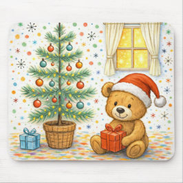 Cute Christmas Teddy Bear Tree Mousepad