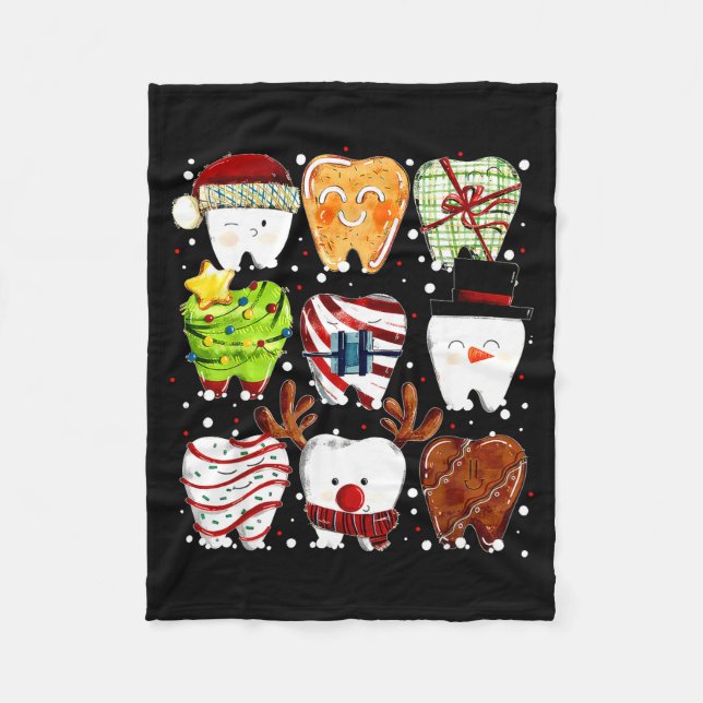 Cute Christmas Teeth Funny Christmas Dentist Denta Fleecedecke (Vorderseite)