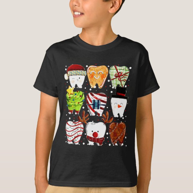 Cute Christmas Teeth Funny Christmas Dentist Denta T-Shirt (Vorderseite)