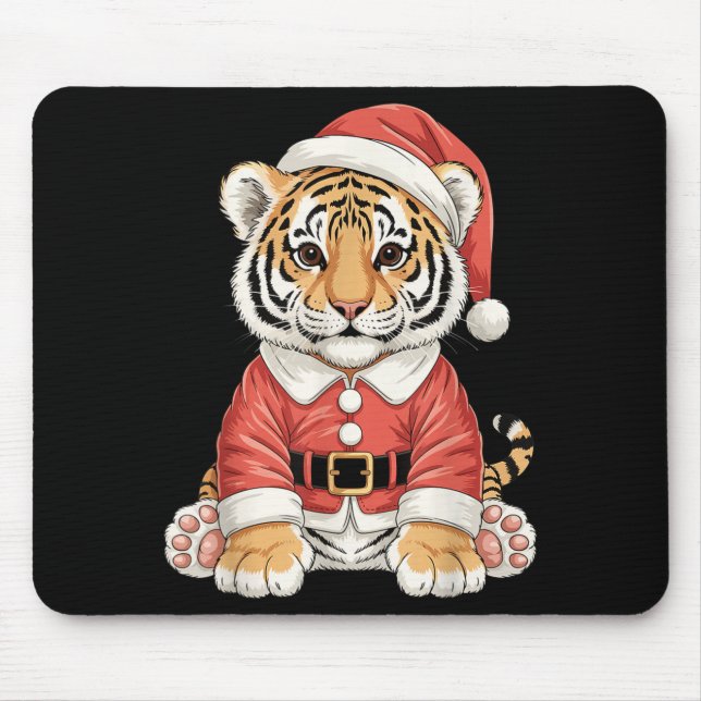 Cute Christmas Tiger Santa Safari Animal  Mousepad (Vorne)