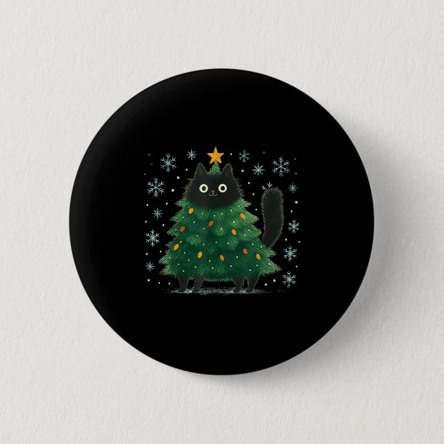 Cute Christmas Tree Cat Funny Holiday Snowflake  Button (Vorderseite)