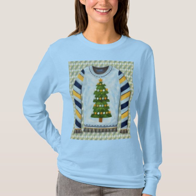Cute Christmas Tree Ugly Sweater Art on T-Shirt (Devant)