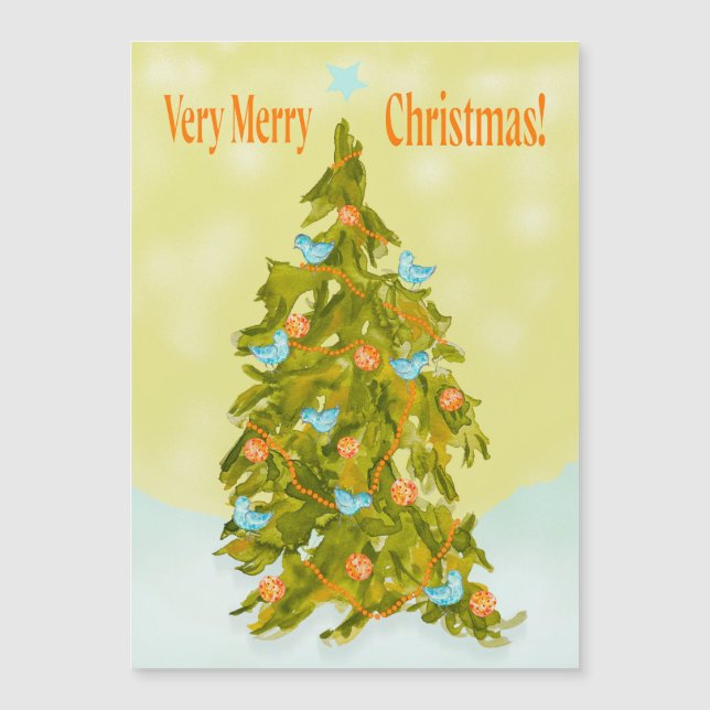 Cute Christmas Tree with Blue Birds Magnetkarte (Vorderseite)