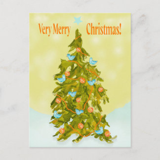 Cute Christmas Tree with Blue Birds Postkarte