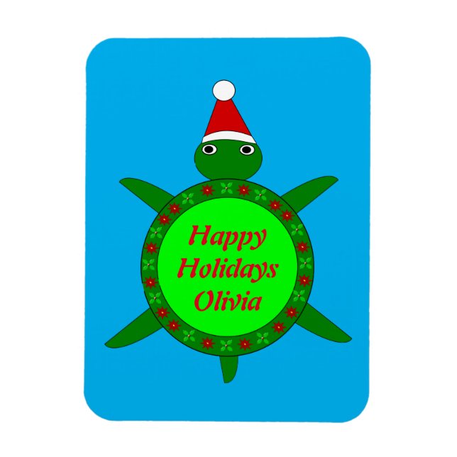 Cute Christmas Turtle with Flowery Shell Custom Magnet (Vertikal)