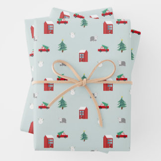 Cute Christmas Village Pattern Geschenkpapier Set