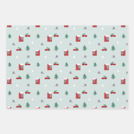 Cute Christmas Village Pattern Geschenkpapier Set