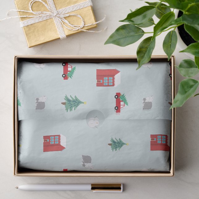 Cute Christmas Village Pattern Seidenpapier (Geschenk)