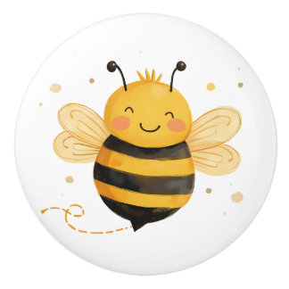Cute Chubby Bumblebee "Bee Happy"  Keramikknauf