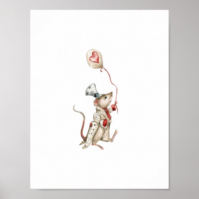Cute Circus Mouse With Balloon Carnival Nursery Poster (Vorne)