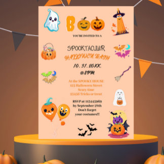 Cute citrouille Boo Halloween bash Invitation