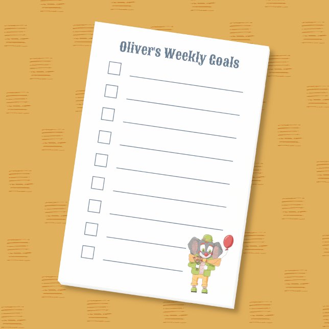 Cute Clown Elephant Kid Goals Notes Post-it Klebezettel (Cute clown elephant kid weekly goals sticky notes .)