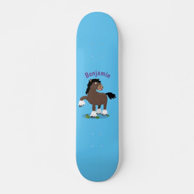 Cute Clydesdale draught horse cartoon illustration Skateboard (Vorne)
