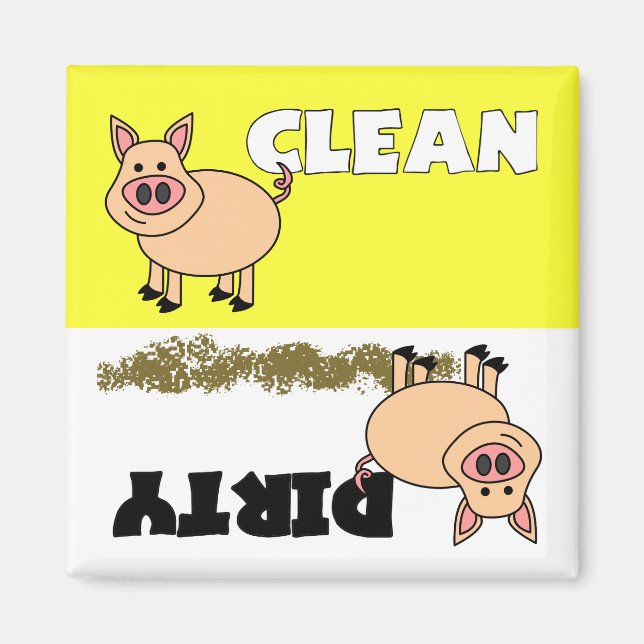 Cute Cochon propre / Lave-vaisselle sale Magnet (Devant)