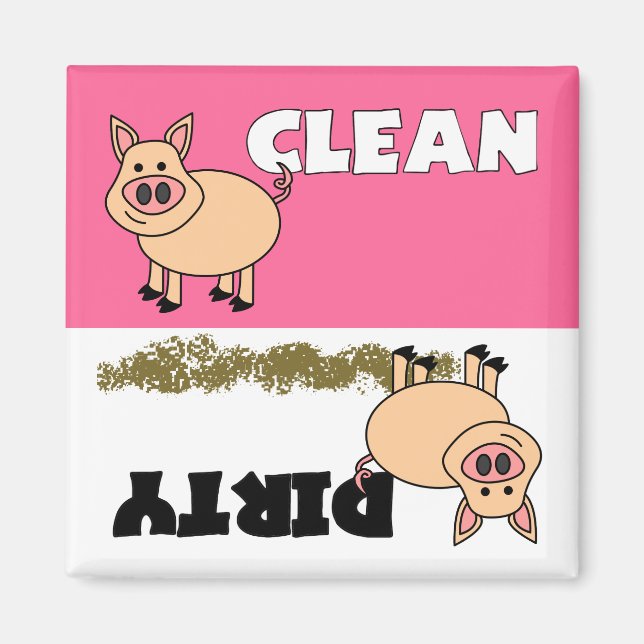Cute Cochon propre / Lave-vaisselle sale Magnet (Devant)