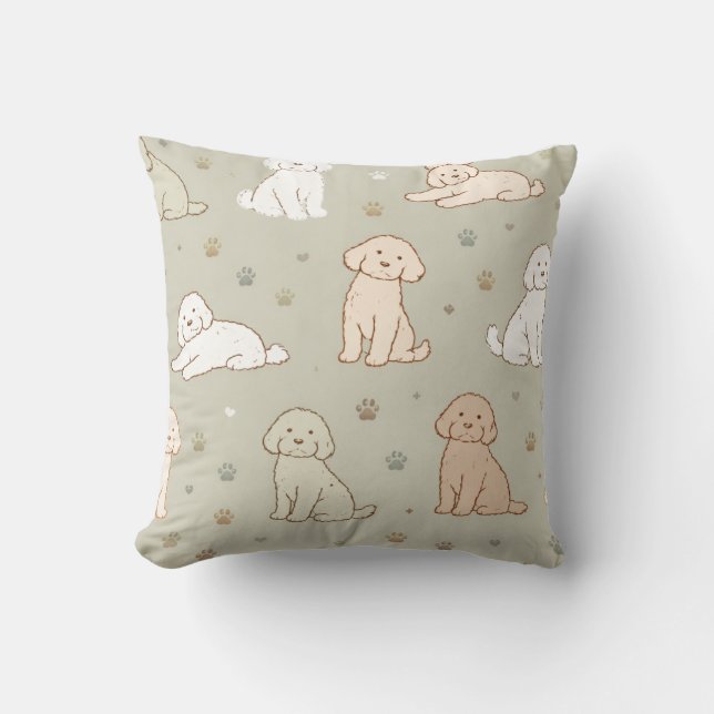 Cute Cockapoo Pattern Pillow | Dog Lover Cushion Kissen (Vorderseite)