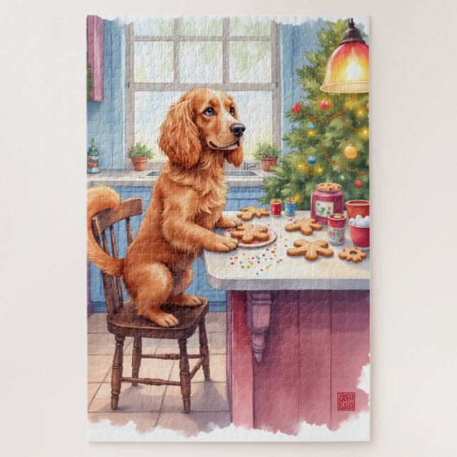 Cute Cocker Spaniel Gingerbread Baking Christmas (Vertikal)