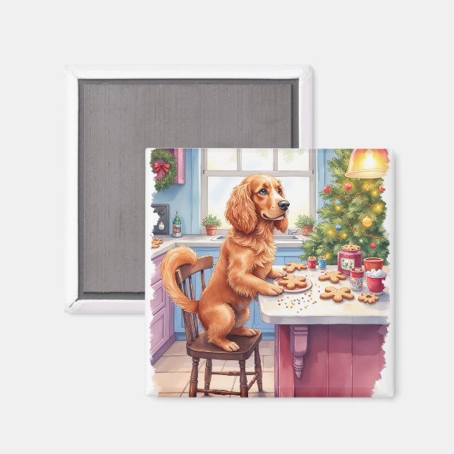 Cute Cocker Spaniel Gingerbread Baking Christmas Magnet (Vorderseite/Rückseite)