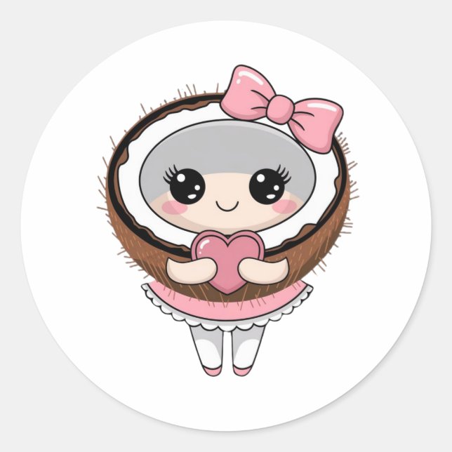 Cute Coconut Girl Sticker, Kawaii Coconut Stickers (Devant)