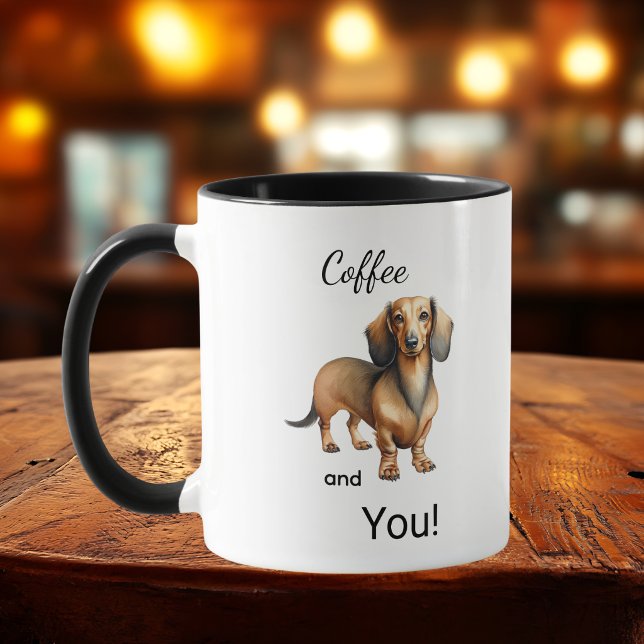 Cute Coffee And Dachshund Brown Personalize Tasse (Von Creator hochgeladen)