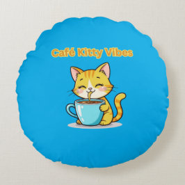 **Cute Coffee Cat – Adorable Cat Drinking Coffee I Rundes Kissen