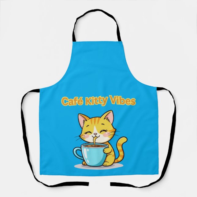 **Cute Coffee Cat – Adorable Cat Drinking Coffee I Schürze (Vorderseite)