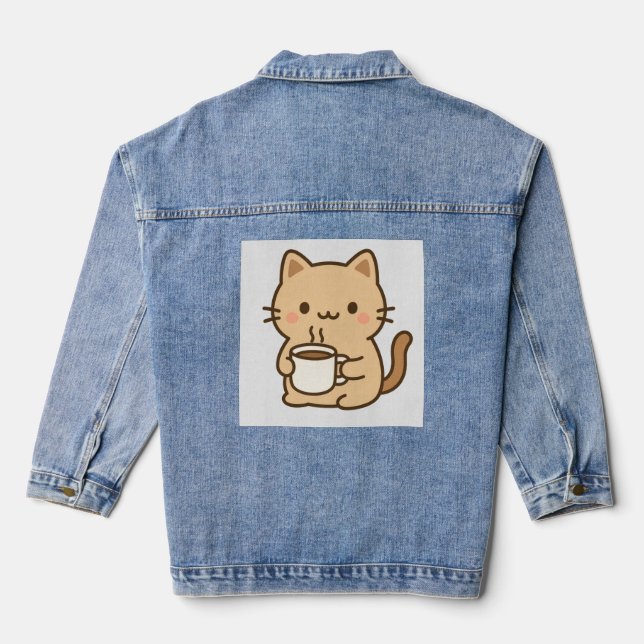 Cute Coffee Cat Kawaii Cozy Aesthetic Design (Verso)