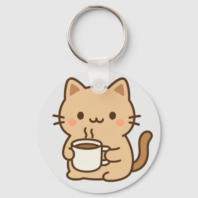 Cute Coffee Cat Kawaii Cozy Aesthetic Design Schlüsselanhänger (Vorderseite)