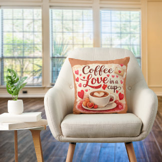 Cute Coffee Love in a Cup Valentine Quote Brown Kissen