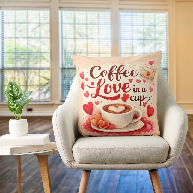 Cute Coffee Love in a Cup Valentine Quote Pink Kissen (Von Creator hochgeladen)