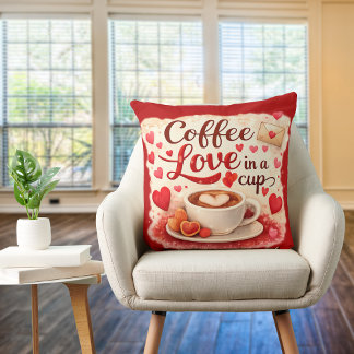 Cute Coffee Love in a Cup Valentine Quote Red Kissen