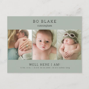 Cute Collage Photo Sage Baby Faire-part de naissan