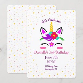 Cute Colorée Unicorn Invitation Anniversaire