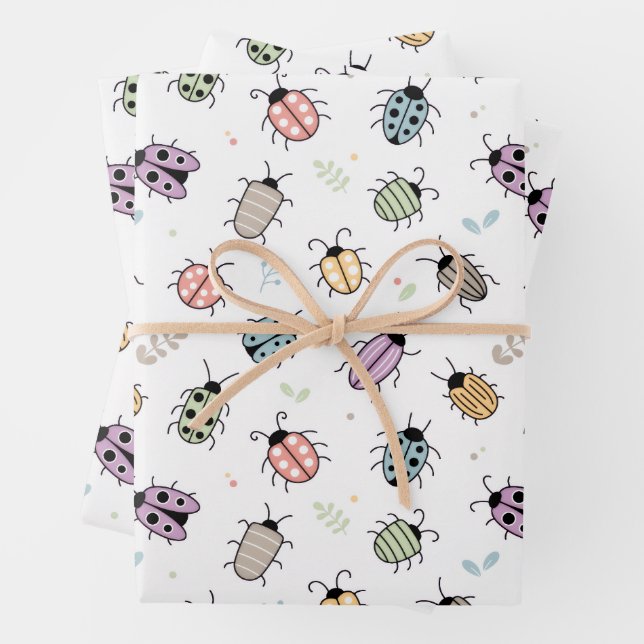 Cute Colorful Bugs Pattern Geschenkpapier Set (Beispiel)