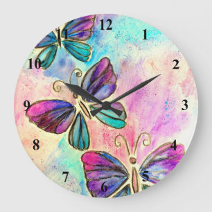 Cute Colorful Butterflies - Große Wanduhr