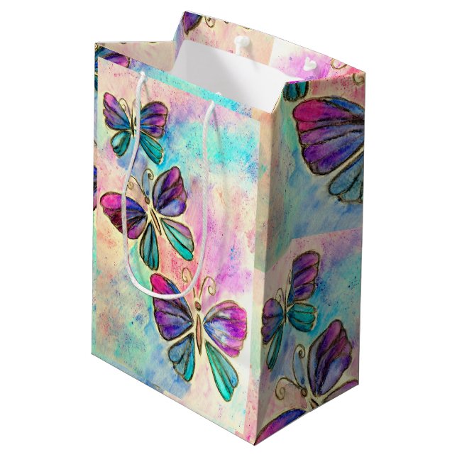Cute Colorful Butterflies - Mittlere Geschenktüte (Rückseite Schrägansicht)