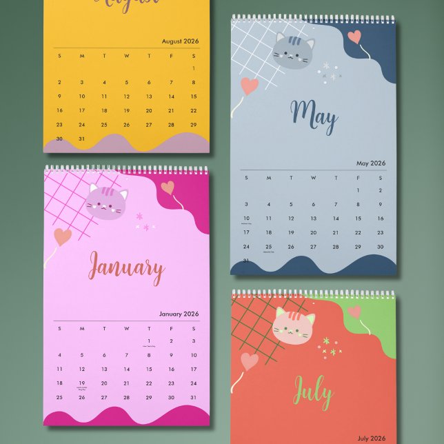 Cute Colorful Cat Calendar 2026 Kalender (Von Creator hochgeladen)
