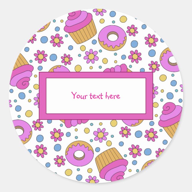 Cute colorful cupcake, flower and bagel Bookmark Runder Aufkleber (Vorderseite)